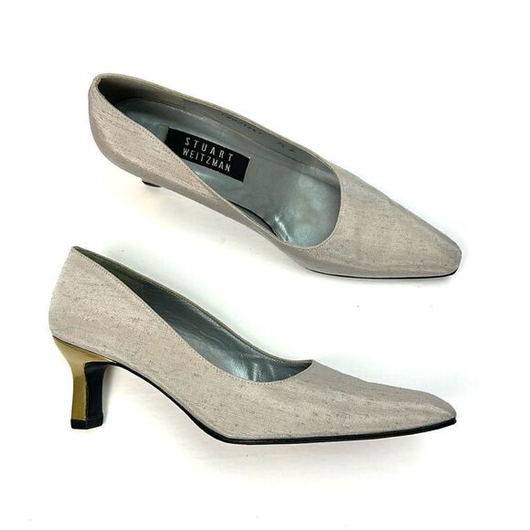 Stuart Weitzman Silver Fabric Pumps US 7,5 - Picture 1 of 15